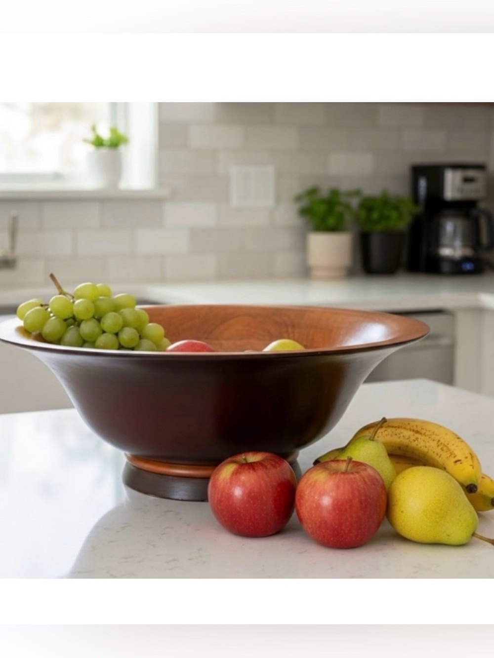 Vintage rustic hand turned two tone pedestal decorative wood bowl.